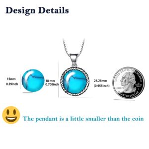 DOLIOX 925 Sterling Silver Turquoise Pendant Necklace, Genuine Round December Birthstone Necklace Vintage Jewelry Gift for Women