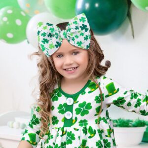 YanJie 7" St.Patrick's Day Baby Girls Headbands Shamrock Print Baby Bows Newborn Wide Hair Bows Handmade St.Patricks Elastics Headband Hair Accessories Gift for Infant Toddlers Kid