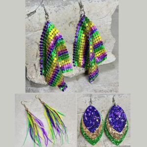 twinkle eye Mardi Gras Exaggerated Accessories Earrings Glittering Gretel Feather Metal Mesh Earrings,Carnival Party Fashion Populae Drop Dangle Earrings Jewelry