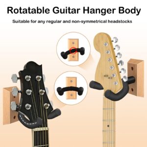 DOMMI Guitar Wall Mount 4 Pack, Guitar Hanger with Rotatable Soft Hook for All Size Guitars, Hardwood U-Shaped Guitar Holder Wall Mount for Acoustic, Electric Guitar, Bass