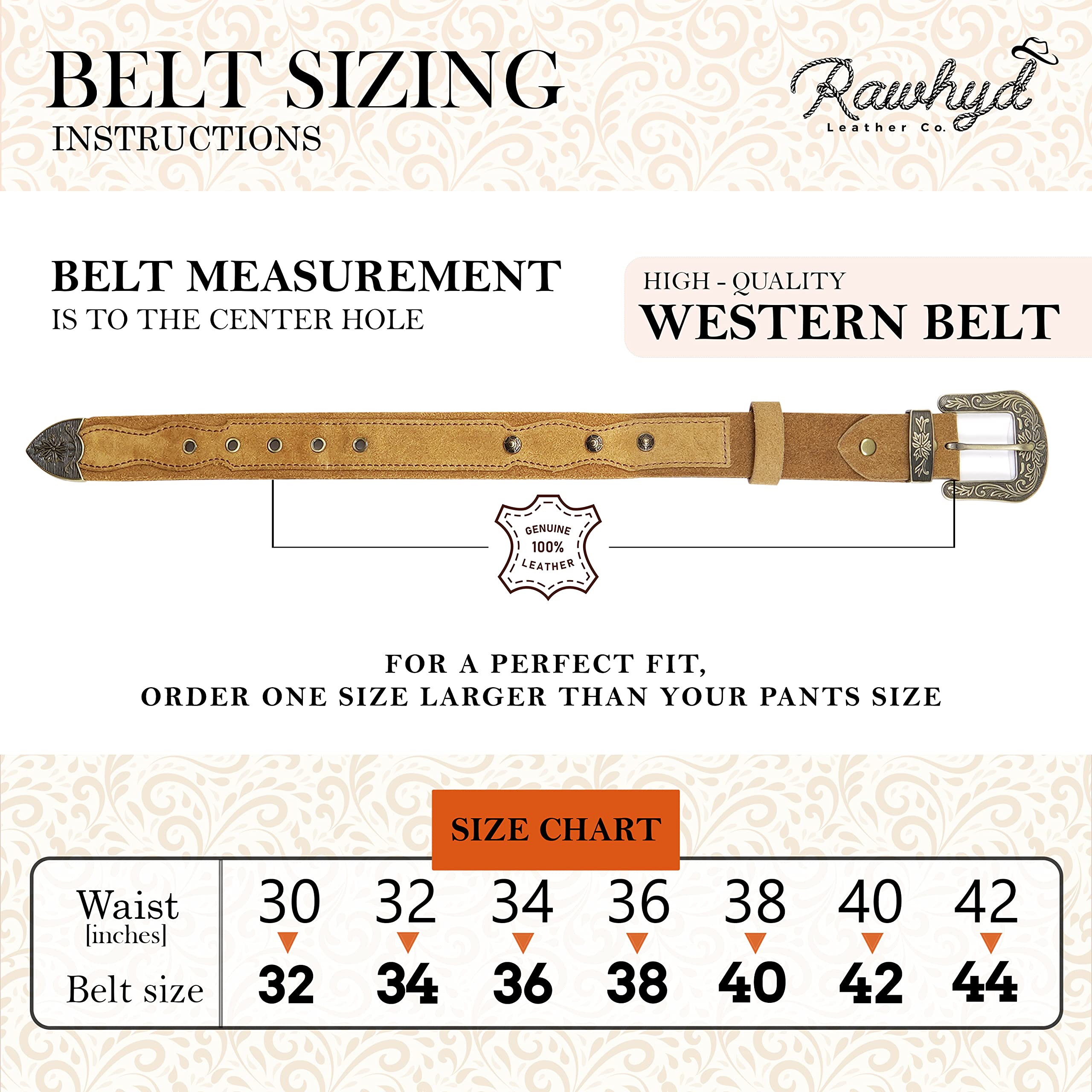 RAW HYD Western Leather Belt for Men (38)