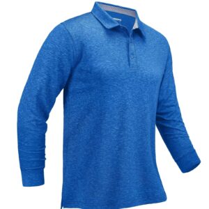 MAGCOMSEN Golf Polos for Men Dry Fit Polo Shirts Long Sleeve Shirts Quick Dry Shirts Performance Polo Shirts Sea Blue L