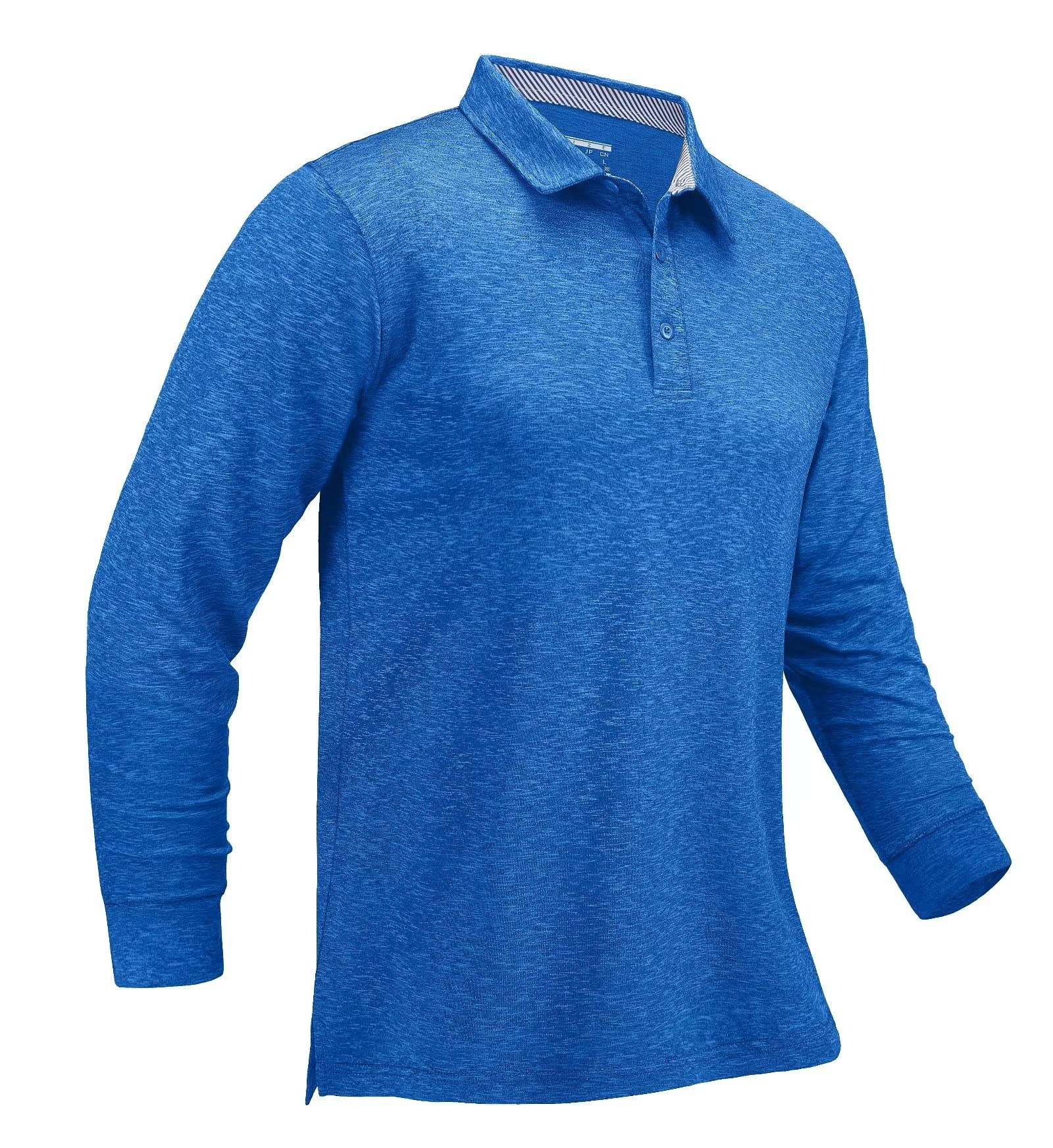 MAGCOMSEN Golf Polos for Men Dry Fit Polo Shirts Long Sleeve Shirts Quick Dry Shirts Performance Polo Shirts Sea Blue L