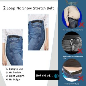 JASGOOD No Buckle Elastic 2 Loop Belt for Women and Men,No Show Belt Loops Belt Pant Waist Tightener