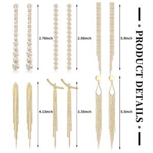 THUNARAZ 6Pairs Long Earrings for Women Dangling Drop Hypoallergenic Rhinestone Crystal Simple Sleek Statement Earrings in Gold or Silver Tone- Safe for Sensitive Ear