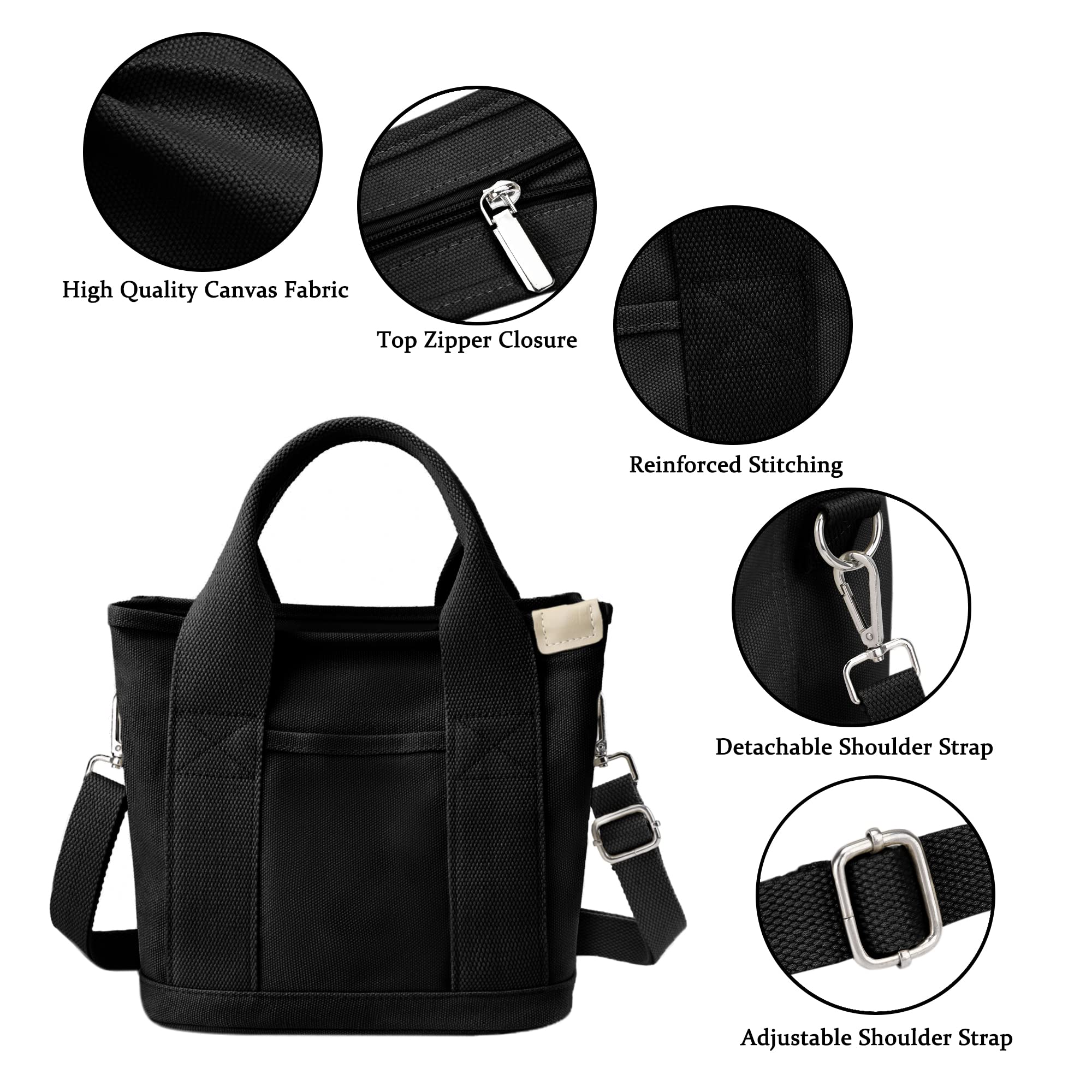 Canvas Tote Bag for Women Stylish Crossboy Handbag Casual Hobo Bag Top Handle Satchel with Multiple Pockets (Black)