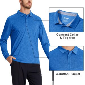 MAGCOMSEN Golf Polos for Men Dry Fit Polo Shirts Long Sleeve Shirts Quick Dry Shirts Performance Polo Shirts Sea Blue L