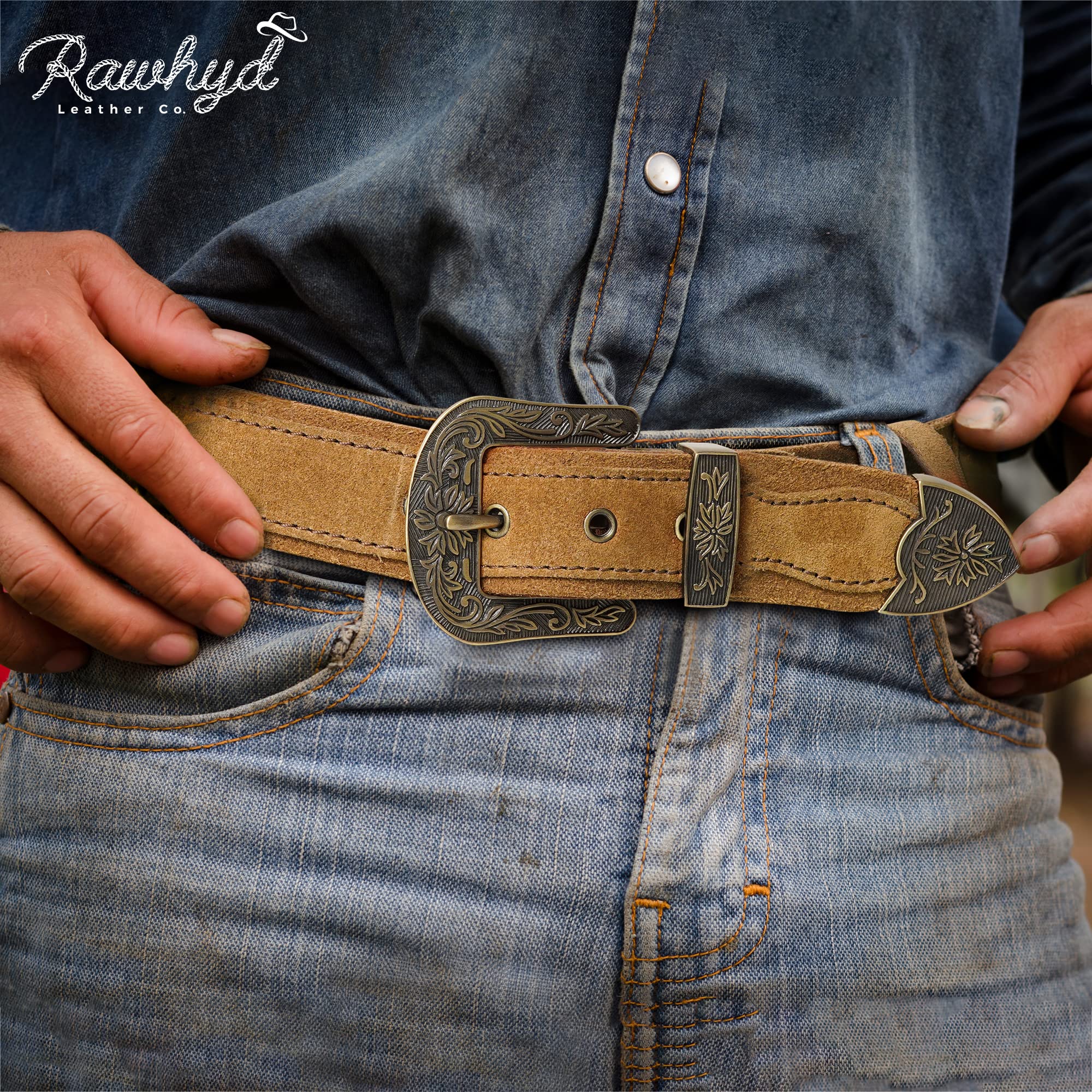 RAW HYD Western Leather Belt for Men (38)