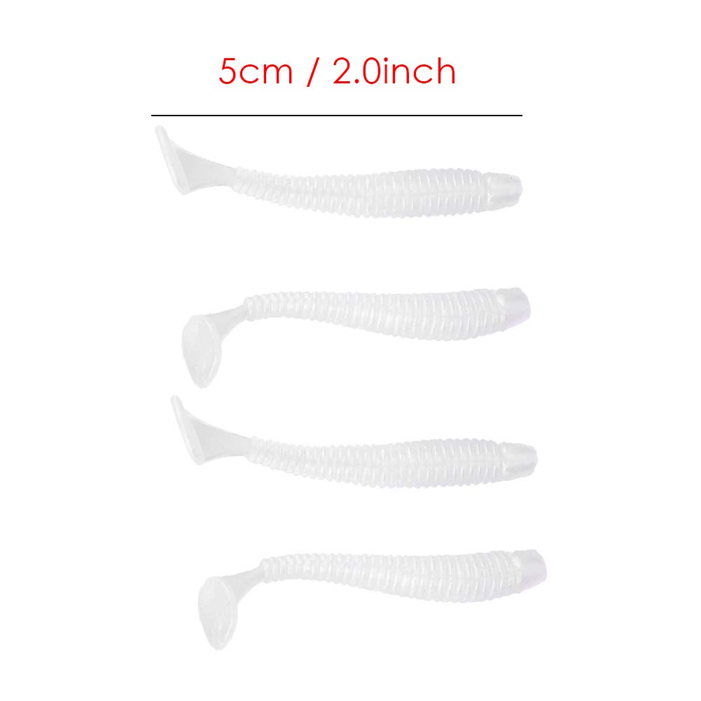 50PCS Fishing Lures, Fishing Soft Lures Artificial Fishing Lure Kits Soft Plastic Fishing Lures for Saltwater and Freshwater with Tackle Box(White)