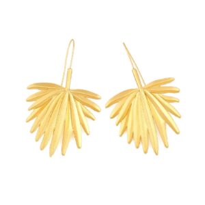 Palm Leaf Earrings for Women, Cute Coconut Tree Leaf Earrings for Womens, Tropical Palm Tree Leaf Dangle Earrings Hypoallergenic, Gold Leaf Statement Drop Earrings, Zinc, No Gemstone