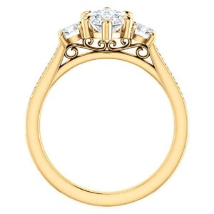 Three-Stone Handmade Engagement Ring 2 CT Marquise Cut Moissanite Solitaire Wedding Ring for Women Propose Gifts Her (14K Solid Yellow Gold)