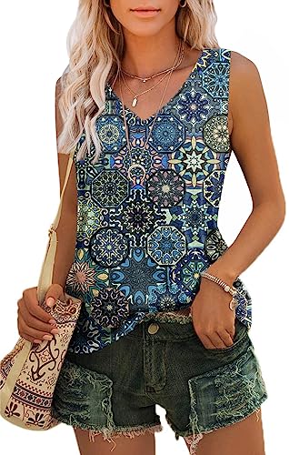 Womens Summer Tops 2023 Trendy V Neck Tank Tops Tie Dye Sleeveless Cute Printed Loose Fit