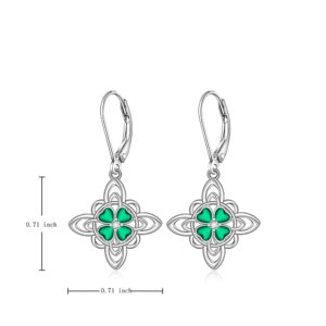 Shamrock Earrings for Women St Patrick’s Day Earrings Sterling Silver Celtic Knot Lucky Four Leaf Clover Green Emerald Irish Celtic Gifts