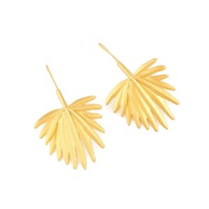 Palm Leaf Earrings for Women, Cute Coconut Tree Leaf Earrings for Womens, Tropical Palm Tree Leaf Dangle Earrings Hypoallergenic, Gold Leaf Statement Drop Earrings, Zinc, No Gemstone