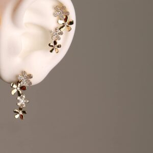 Sonateomber Small Flower Drop Dangle Earrings for Women, Cute Sparkly Rhinestone Zirconia CZ Gold Cascading Daisy Floral Earrings Piercing Hypoallergenic Stud Fashion Jewelry Gift