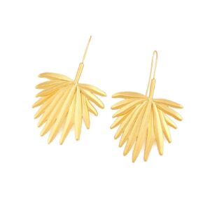 Palm Leaf Earrings for Women, Cute Coconut Tree Leaf Earrings for Womens, Tropical Palm Tree Leaf Dangle Earrings Hypoallergenic, Gold Leaf Statement Drop Earrings, Zinc, No Gemstone