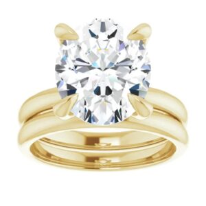 Engagement Ring Set for Women Handmade 4 Carats Oval Cut Moissanite Solitaire Ring Set Wedding Bridal Rings Propose Gifts Her (14K Solid Yellow Gold)