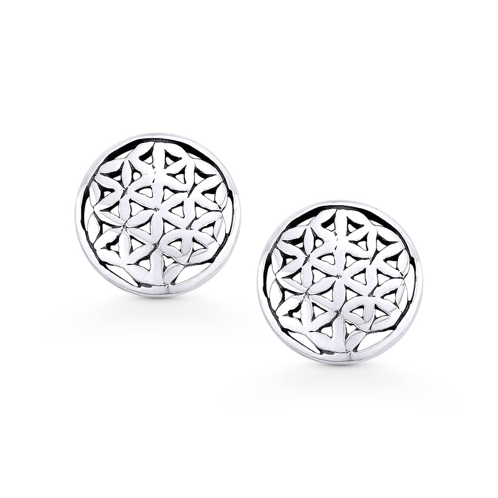 Flower of Life New Age/Sacred Geometry Charm Stud Earrings in Oxidized .925 Sterling Silver