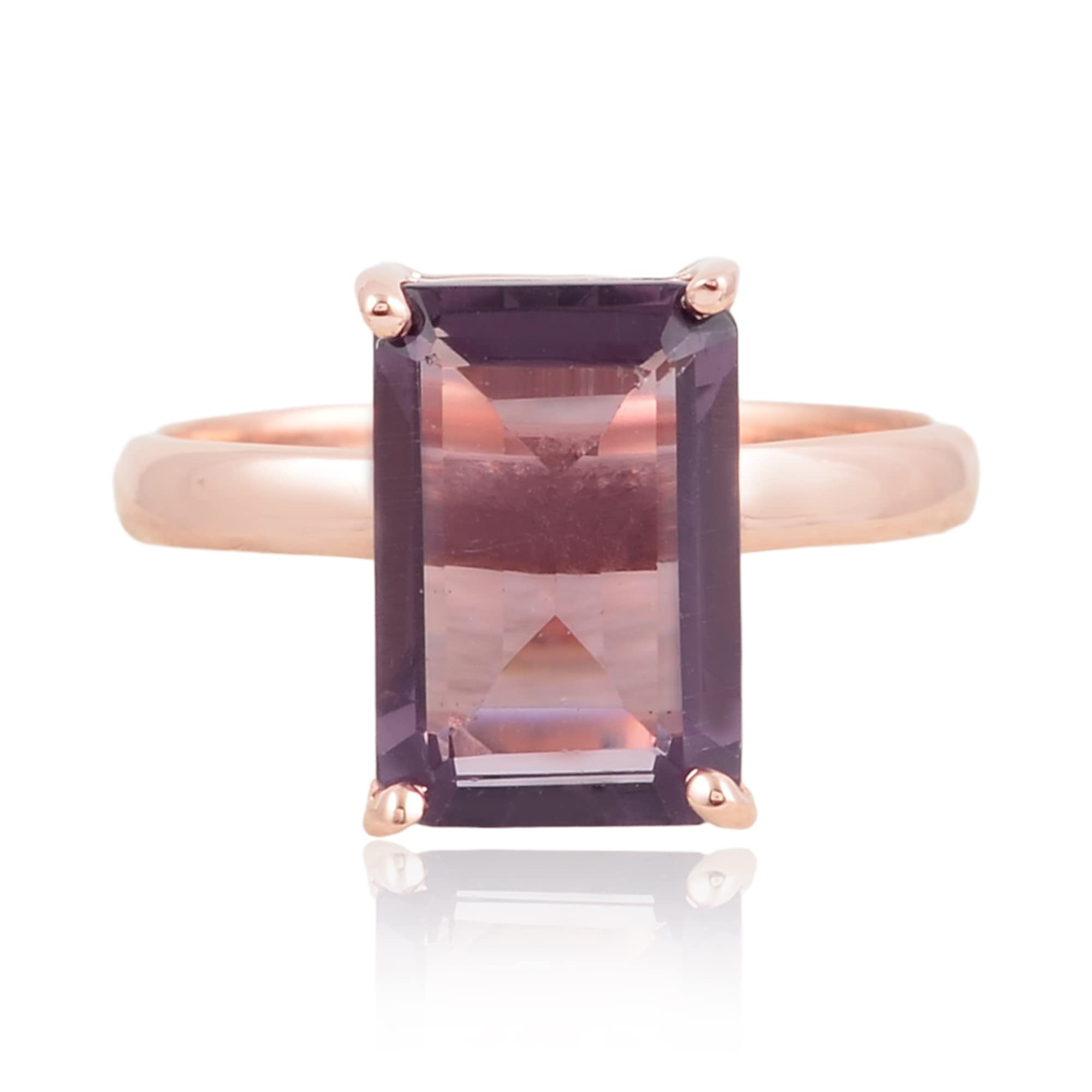 Bani Thani Jewelry Amethyst Quartz 8x12mm Rectangle Gemstone, Rose Gold Plated 925 Silver Ring, Handmade Amethyst Crystal Rings For Women (Silver, 9 US)