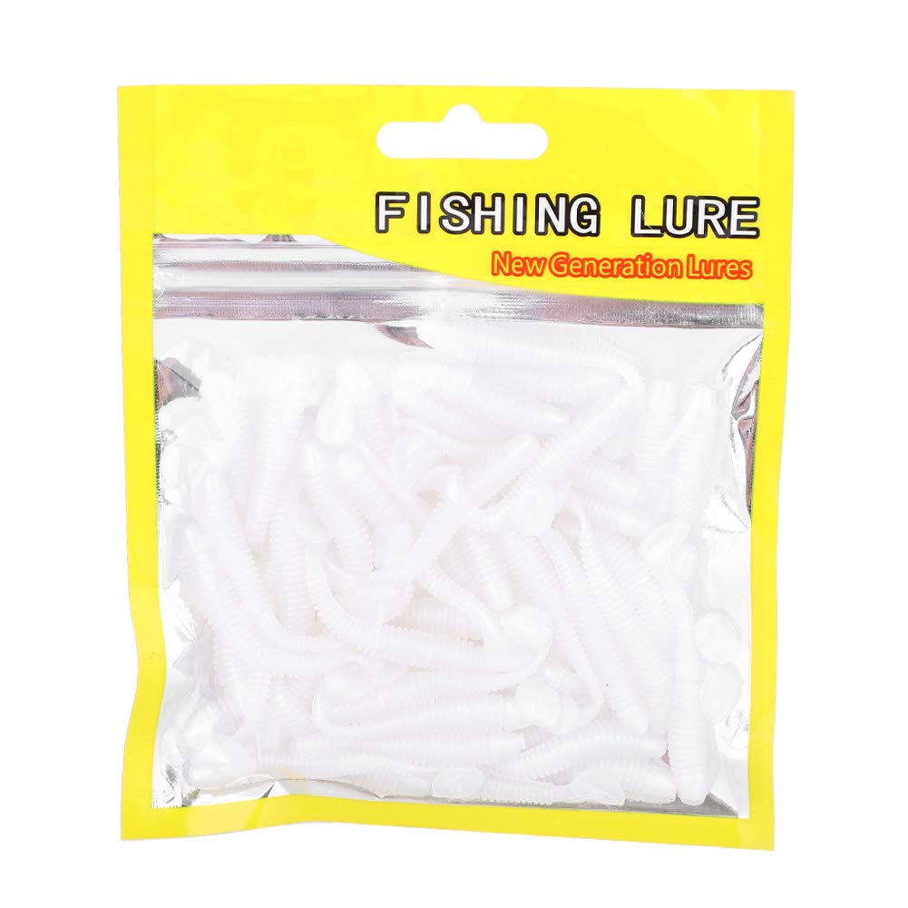 50PCS Fishing Lures, Fishing Soft Lures Artificial Fishing Lure Kits Soft Plastic Fishing Lures for Saltwater and Freshwater with Tackle Box(White)