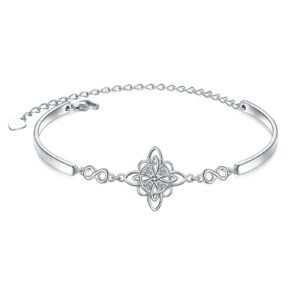 FLYOW 925 Sterling Silver Jewelry Adjustable Celtic Witch's Knot Bracelet Good Luck Irish for Women Birthday Graduation Christmas