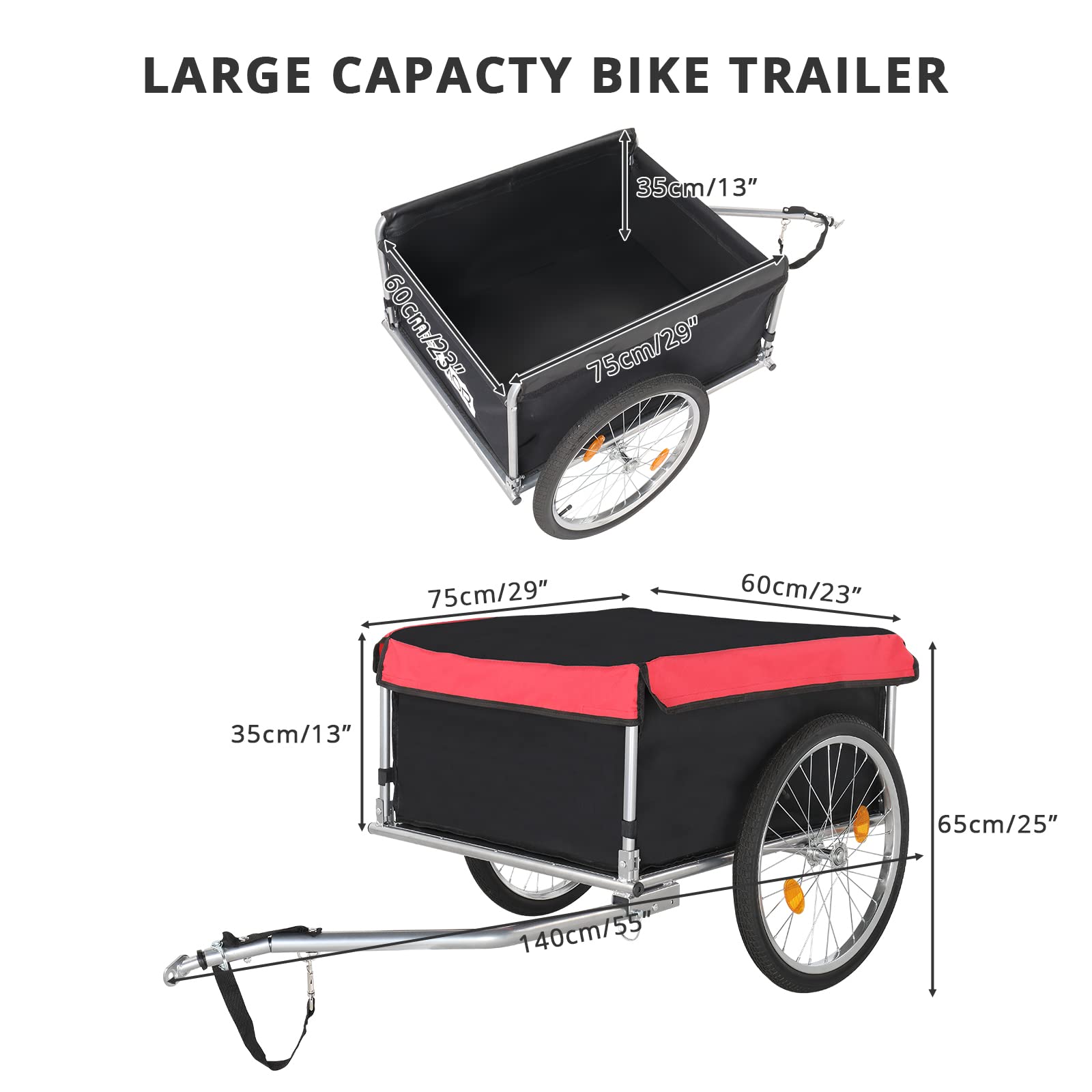 PEXMOR Foldable Bike Cargo Trailer, Bicycle Luggage Wagon Trailer Folding Frame & Quick Release 20" Wheel, Bike Carrier Storage Cart w/Hitch & Waterproof Cover