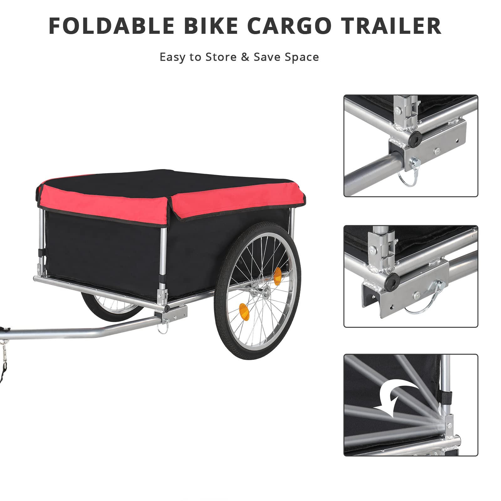 PEXMOR Foldable Bike Cargo Trailer, Bicycle Luggage Wagon Trailer Folding Frame & Quick Release 20" Wheel, Bike Carrier Storage Cart w/Hitch & Waterproof Cover