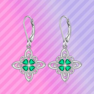 Shamrock Earrings for Women St Patrick’s Day Earrings Sterling Silver Celtic Knot Lucky Four Leaf Clover Green Emerald Irish Celtic Gifts