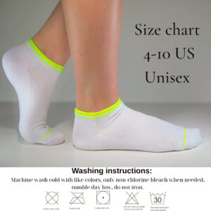 AzovSea White Thin Cotton Socks Ankle Women's Socks with Neon Stripes - Athletic Running socks Golf Gym socks 4-10 US size