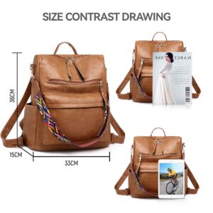 Leather Backpack Purse for Women Large Designer Travel Ladies Satchel Handbag Convertible College Daypack Shoulder Bags (1-brown)