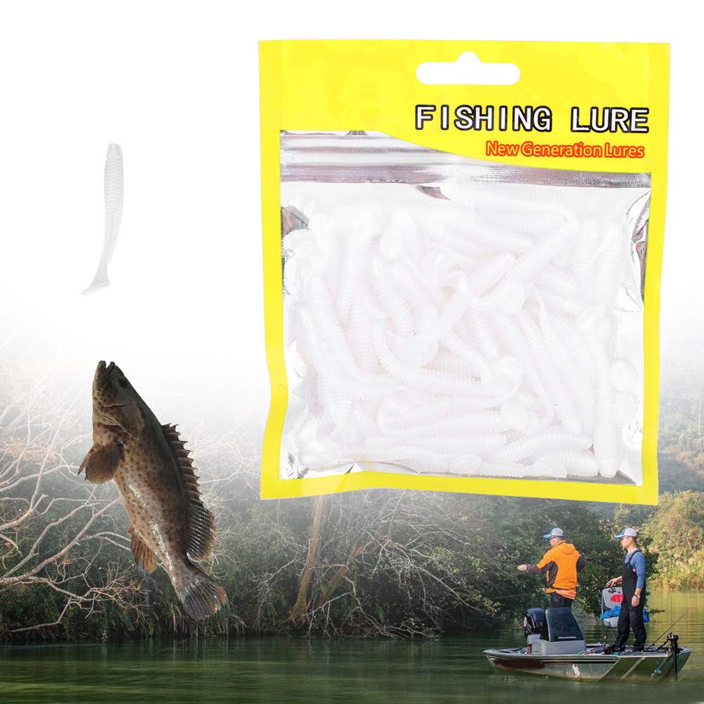 50PCS Fishing Lures, Fishing Soft Lures Artificial Fishing Lure Kits Soft Plastic Fishing Lures for Saltwater and Freshwater with Tackle Box(White)