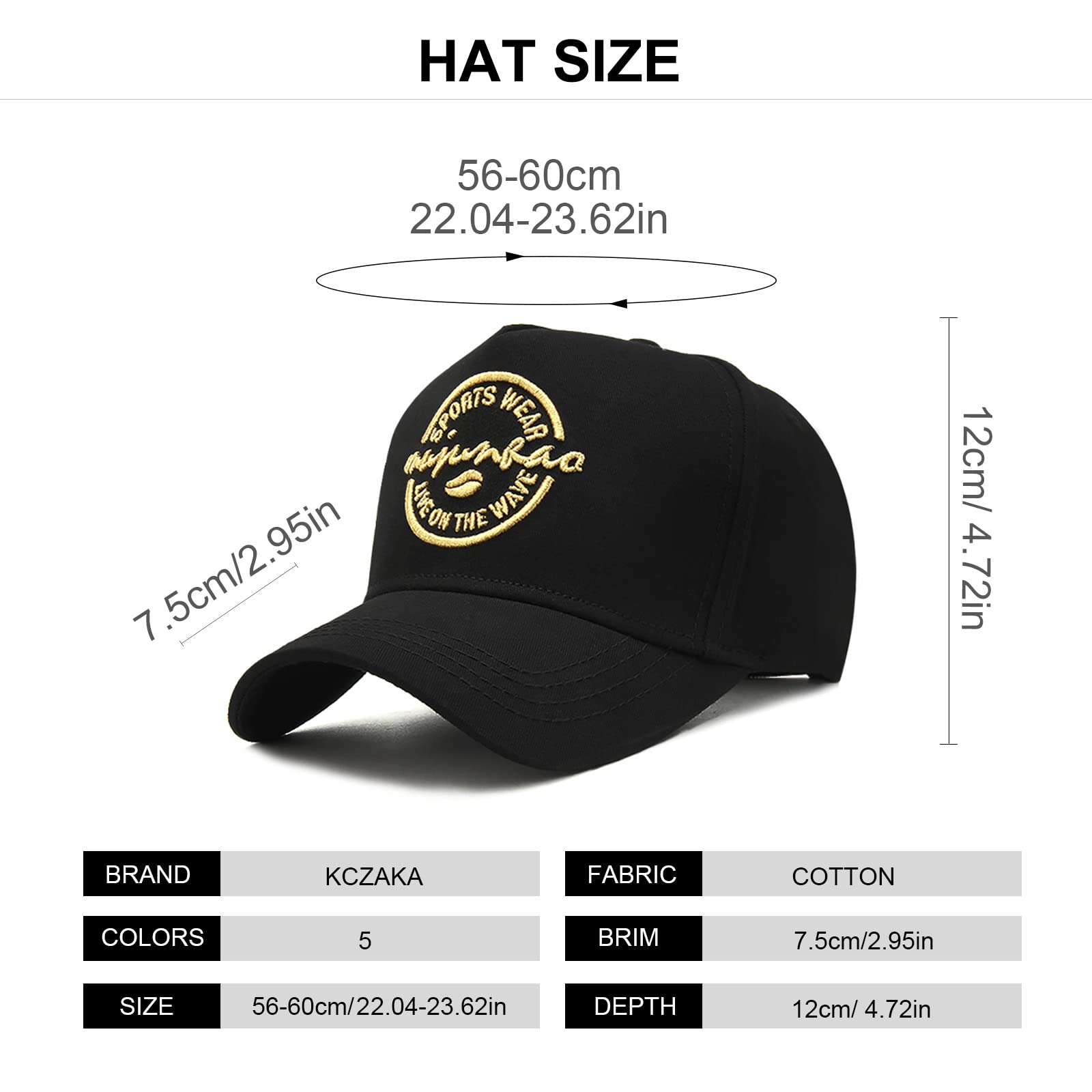 5 Panels High Crown Baseball Cap for Men Casual Cotton Letter Embroidery Snapback Caps Trucker Hats Wide Brim Sun Hats Q1036 Black Gold