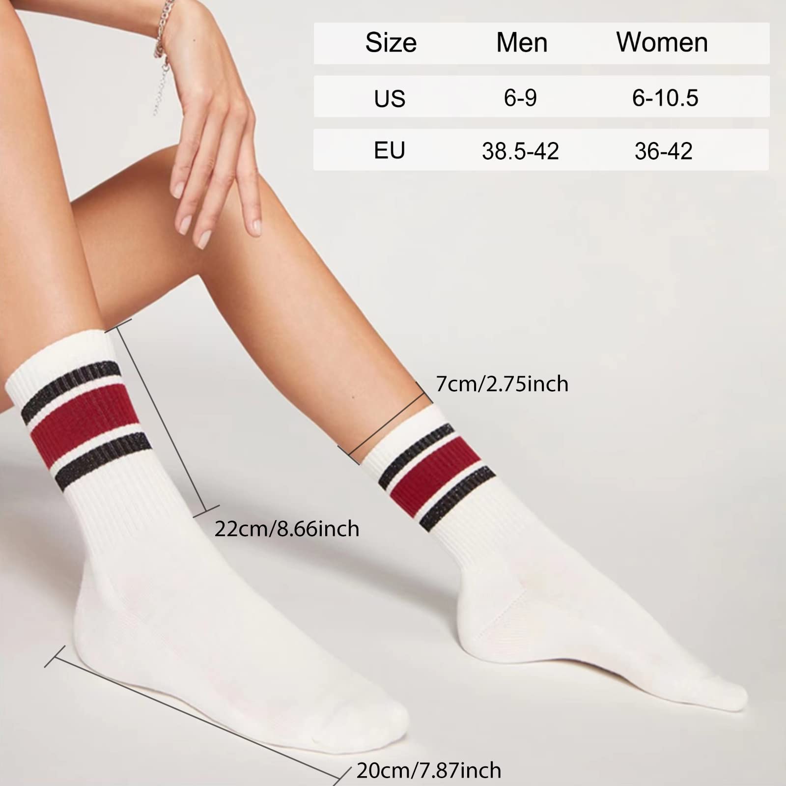 4 PAIRS Stripe Crew Socks For Women Retro Athltic Socks Casual Cotton Stretchy Novelty Socks Unisex MultiColor