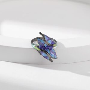 Black Gothic Butterfly Rings for Women - Enamel Copper Blue Flower Colorful Rings7