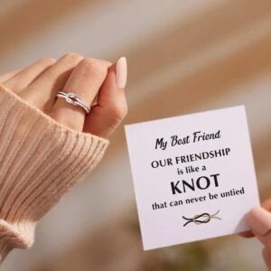 Q&D&S to My Best Friend Knot Ring S925 Sterling Silver Ring Adjustable Friendship Ring with Card