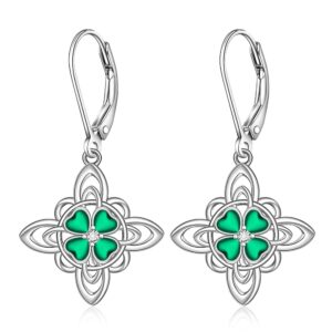 Shamrock Earrings for Women St Patrick’s Day Earrings Sterling Silver Celtic Knot Lucky Four Leaf Clover Green Emerald Irish Celtic Gifts