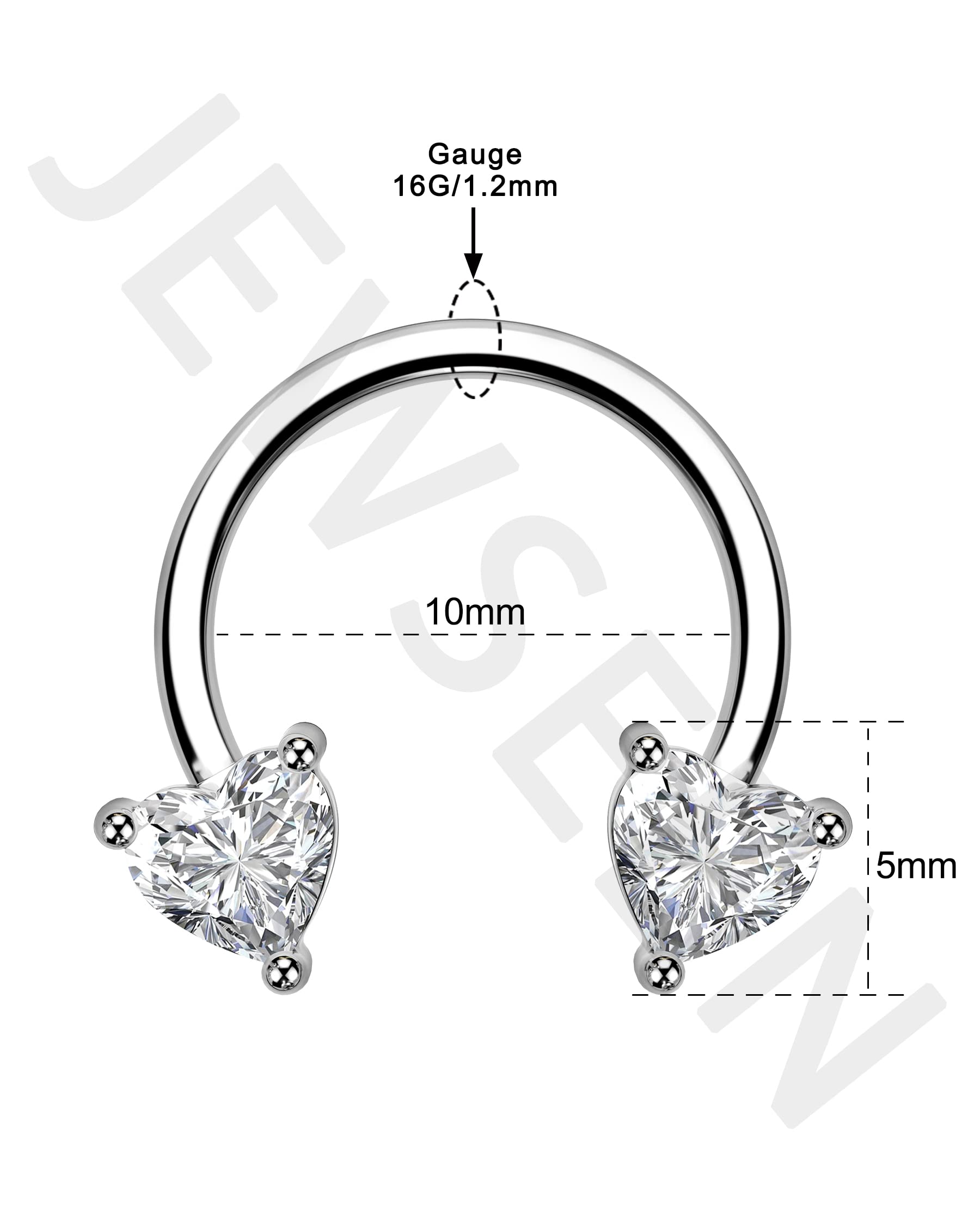 Jewseen Heart Septum Ring 16g Clear CZ Septum Jewelry Daith Piercing Jewelry Cartilage Earring Helix Piercing Jewelry Nose Ring Hoop Earring Conch Tragus Earring for Women Men