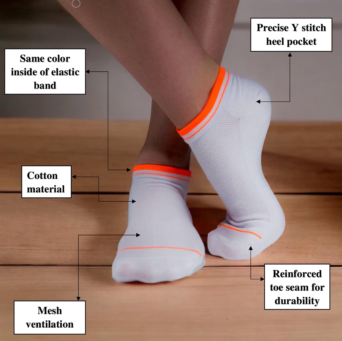 AzovSea White Thin Cotton Socks Ankle Women's Socks with Neon Stripes - Athletic Running socks Golf Gym socks 4-10 US size