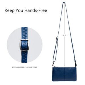 Bveyzi Genuine Leather Wristlet Purses for Women, Envelope Clutch Wallet Small Crossbody Bags for Dressy Evening (Navy Blue)