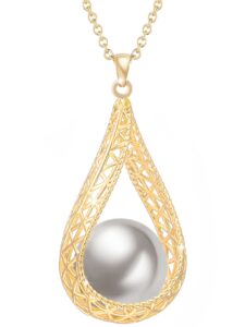 big grey gray pearl large pendant drop dangle simple prom formal necklace for women trendy handmade hypoallergenic 14k glod plated costume jewelry (grey-14k gold)