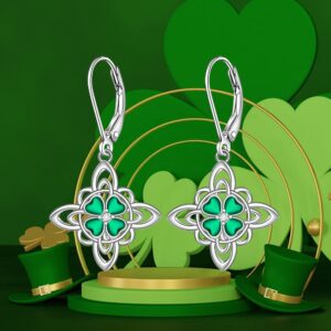 Shamrock Earrings for Women St Patrick’s Day Earrings Sterling Silver Celtic Knot Lucky Four Leaf Clover Green Emerald Irish Celtic Gifts