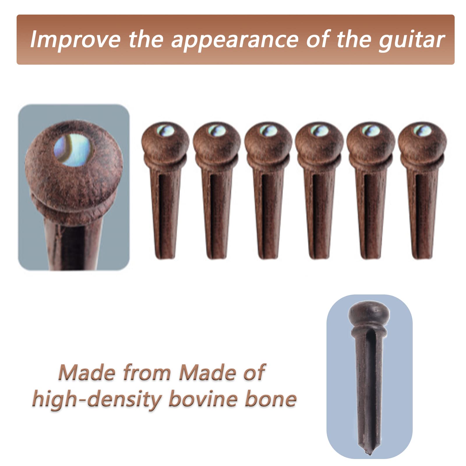 Cheerock 6pcs Acoustic Guitar Bridge Pins, Rosewood Abalone Dot Acoustic Guitar String Pins with Guitar Pin Puller, Bridge Pins Replacement Parts for Acoustic Guitar