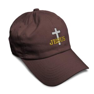 soft baseball cap christian cross, jesus embroidery christian redeemer twill cotton savior dad hats for men & women brown design only