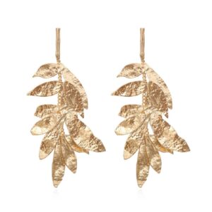 golden leaf cluster earrings for women, golden leaf chandelier earrings, gold tree leaf statement dangle earrings hypoallergenic, cute leaf plant drop earrings, flower floral leaf bohemian earrings