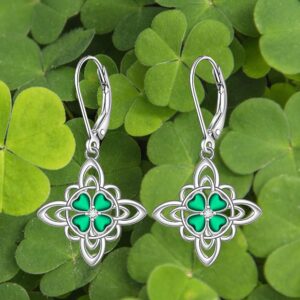 Shamrock Earrings for Women St Patrick’s Day Earrings Sterling Silver Celtic Knot Lucky Four Leaf Clover Green Emerald Irish Celtic Gifts