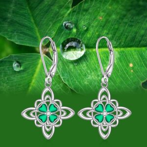 Shamrock Earrings for Women St Patrick’s Day Earrings Sterling Silver Celtic Knot Lucky Four Leaf Clover Green Emerald Irish Celtic Gifts