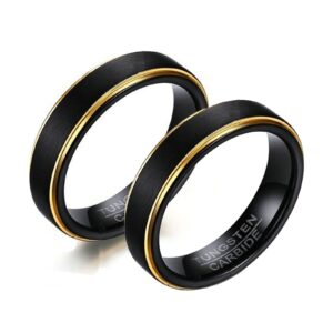 dsnyu 5mm couples wedding bands, frosting brushed with gold edge matching rings for men, tungsten carbide black rings vintage for brother women size 6 + men size 8