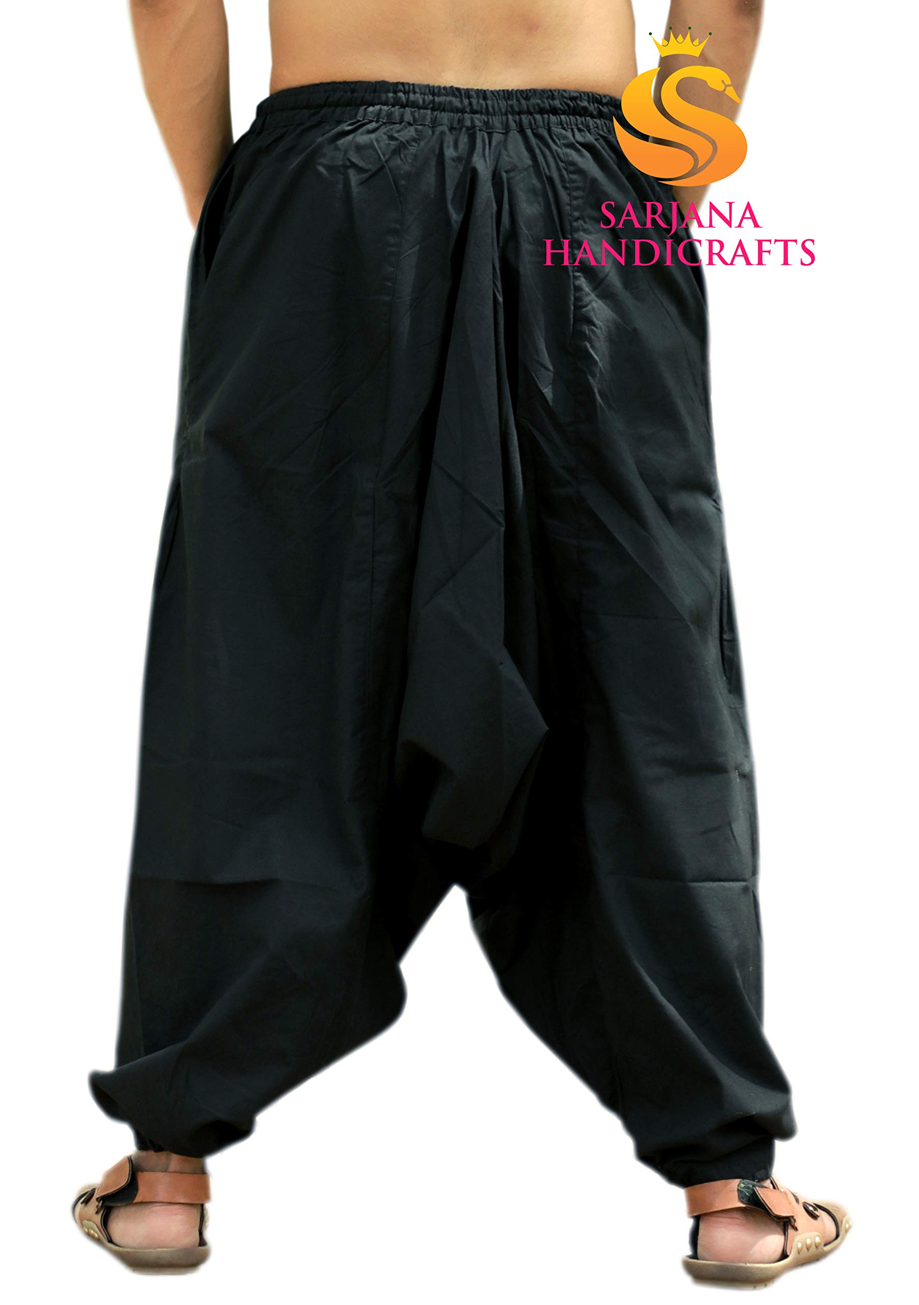 SARJANA HANDICRAFTS Men's Cotton Harem Yoga Baggy Boho Pants (as1, Alpha, one_Size, Regular, Regular, Black1)