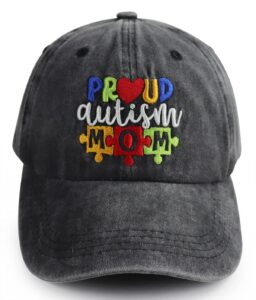 autism gifts for mom, proud autism mom hat, adjustable washed cotton embroidered puzzle graphic love autistic mama baseball cap, autism awareness gifts for women mother grandma friends