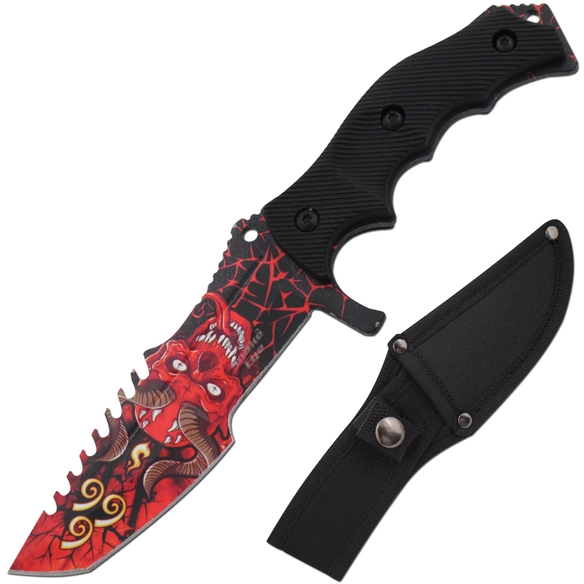 Snake Eye Tactical Triple Set Fixed Blade Mini Huntsman Folding Knife Outdoors Hunting Camping Fishing Self Defense (Red-Demon)